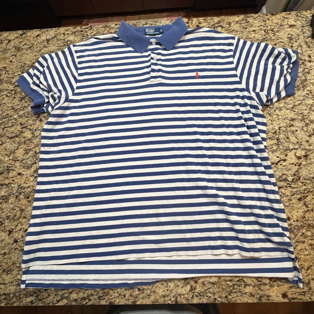 Polo Ralph Lauren Men 4XB Blue White Striped Short Sleeve Polo Shirt Big Tall ws